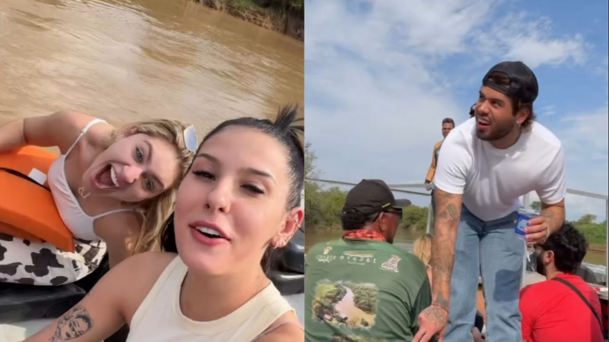 Ana Castela e Zé Felipe tiram fotos no Pantanal pescando juntos pela primeira vez